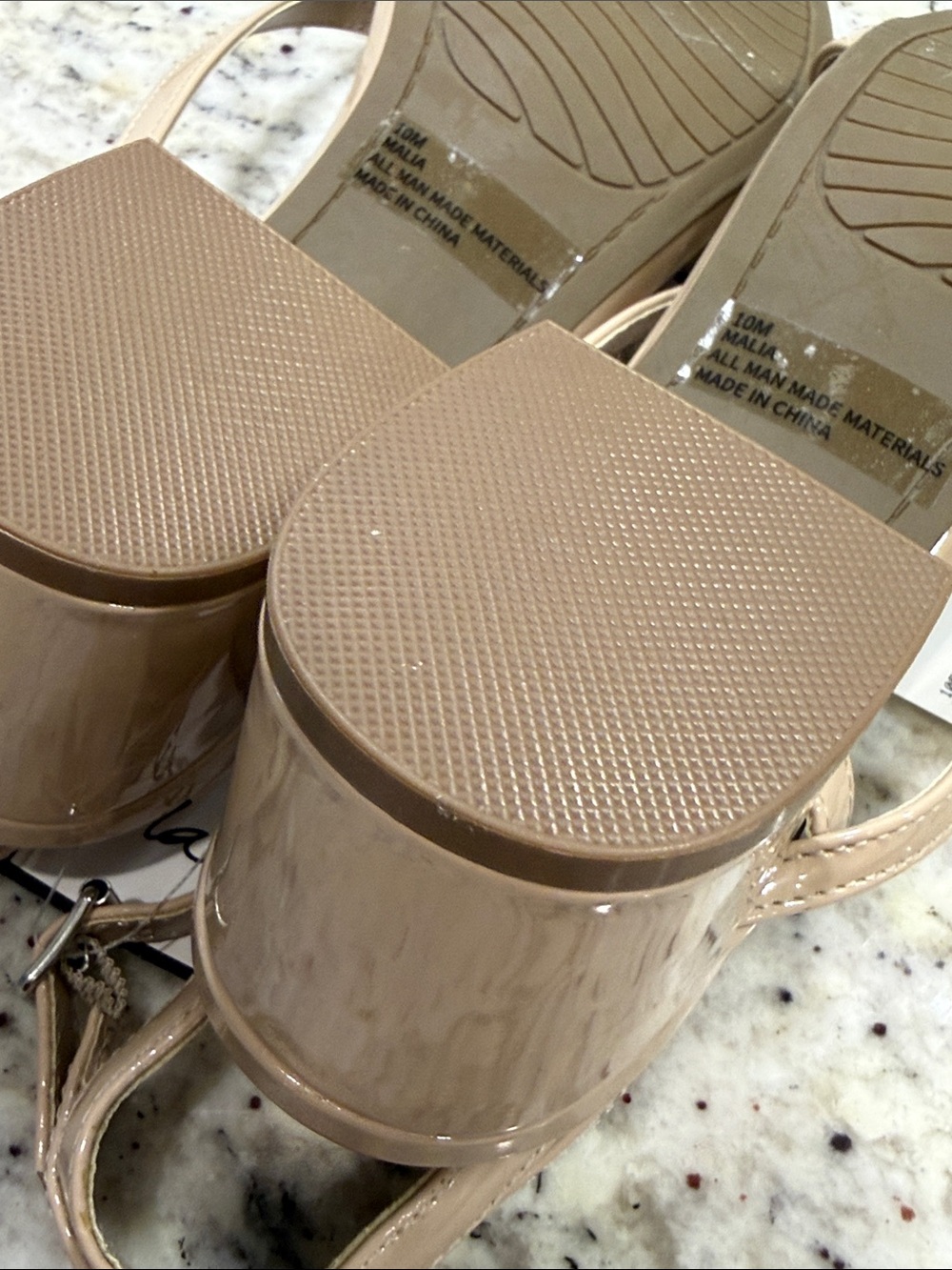 Patent Nude Low Block Heel Slingback Sandals - Picture 10 of 12
